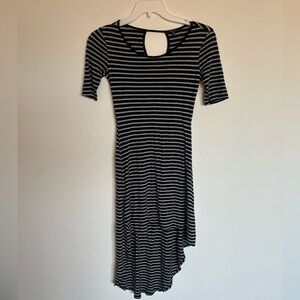 Monteau Striped High Low Dress in Black and Gray